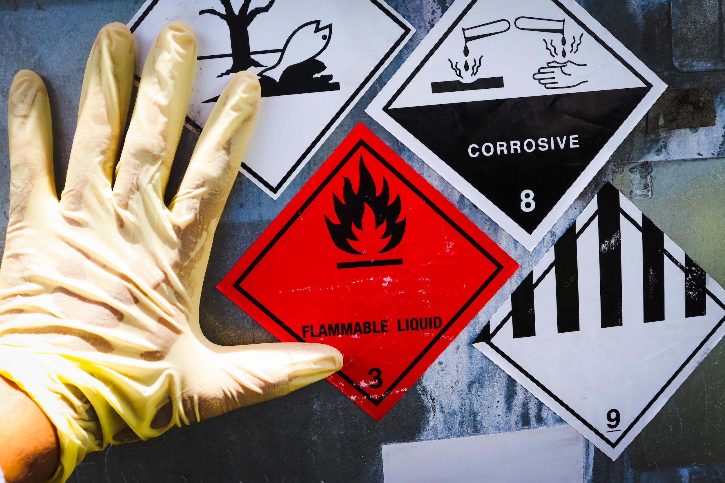 warning symbol for chemical hazard on chemical container